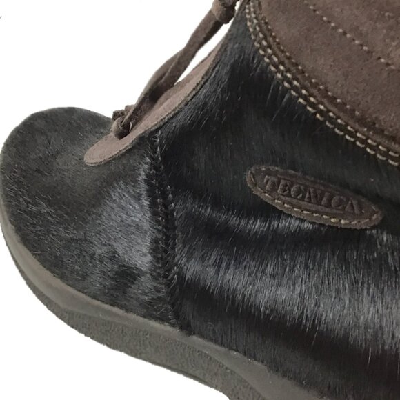 Tecnica Brown Pony Hair Fur Front Zip Closure Shearling Lined Ankle Boots NWOT - Picture 9 of 14